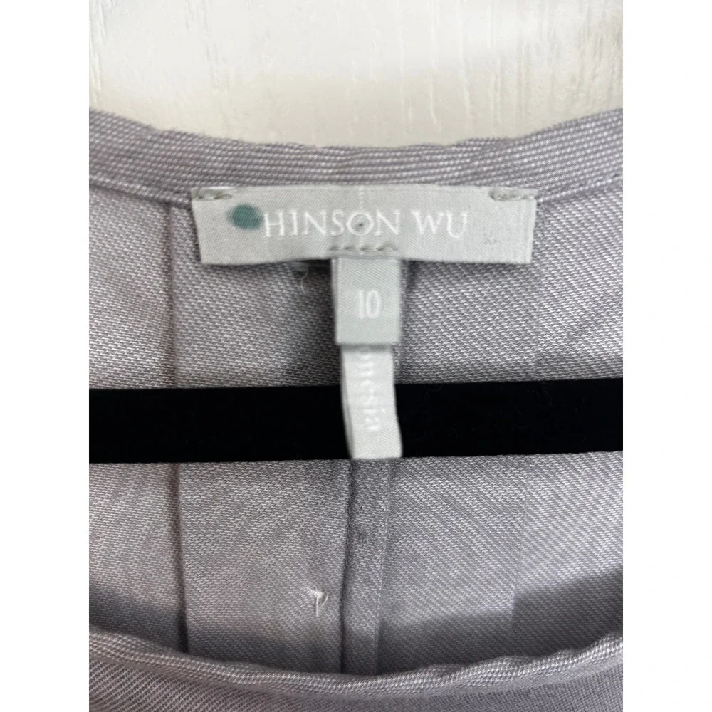 Hinson Wu Women Gray 3/4 Sleeve Pleated Back Button Detail Top Size 10 - Picture 4 of 6